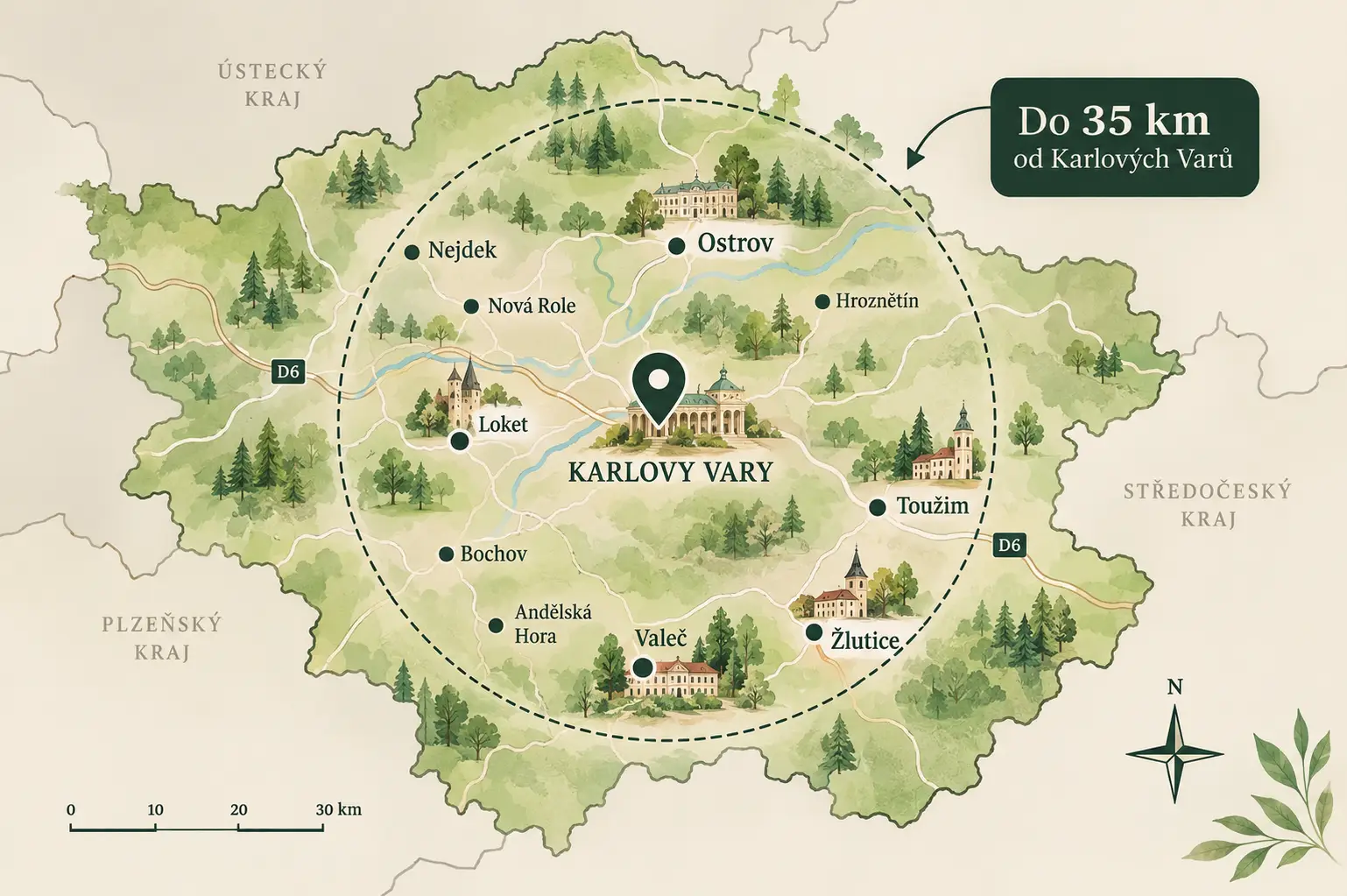 Mapa oblasti působení Péče o chaty Karlovarsko